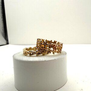 Gold Tone Stacked Band Rings Set Size 5 Geometric & Floral Texture Fashion Jewel